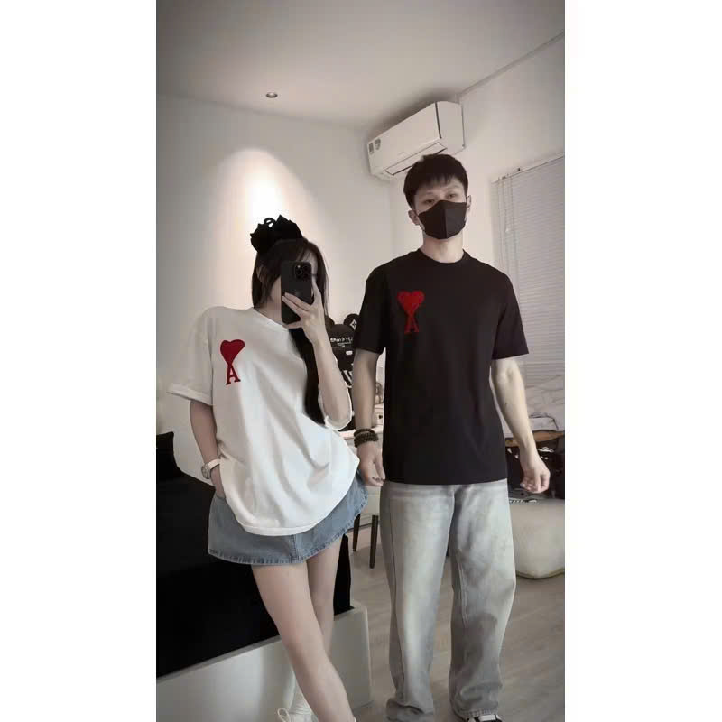 Áo Phông Nam Nữ Cổ Tròn In Hình Trái Tym Form Rộng Chất Cotton 2 Chiều 4 Màu Phù Hợp Cả Nam Và Nữ, Áo Phông Đôi Nam Nữ Mùa Hè.