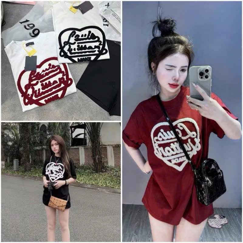 Áo Phông Nữ Hình Trái Tym Dáng Rộng Dễ Mặc Áo Phông Cổ Tròn Chất Cotton 2 Chiều Thoáng Mát, Áo Phông Nữ Mùa Hè.